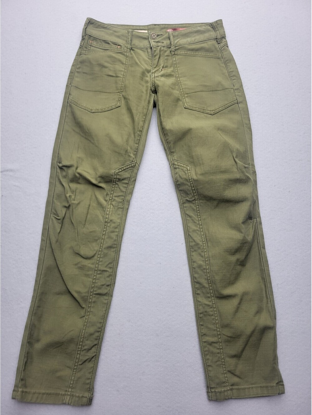 Pilcro Women's Pants Size 2 Green Low Rise Cargo Wanderer Solid Cotton Blend